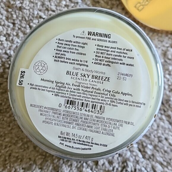 BLUE SKY BREEZE 3 Wick Candle Bath & Body Works - Picture 6 of 6